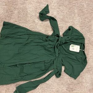 Linen wrap dress with batwing sleeves